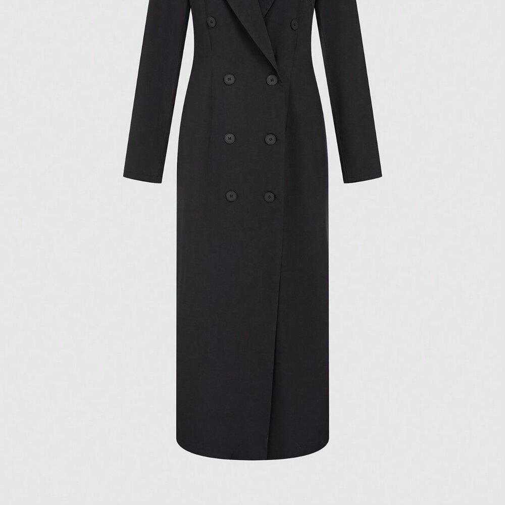 Black Elegant Women's Casual Long Button Coat For Summer - Picture 3 of 7